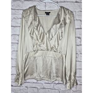 Bob Mackie Studio 100% Silk Ruffle Flounce Blouse Champagne Gold Size 12